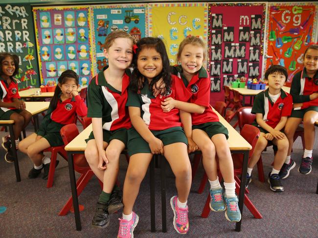 Students Nia Surapaneni, Skylar Low, Logan Hart, Krisha Rawat, Isabel Vida-Fong, Joseph Shin and Maria Jim-George star in the State Government’s new anti-bullying campaign. Picture: Sam Ruttyn