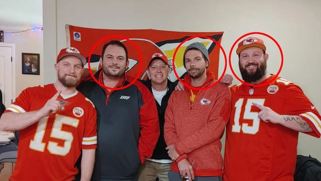 David Harrington (second left), Clayton McGeeney (second right) and Ricky Johnson (right) are pictured with two unidentified fellow Chiefs fans. Ricky Johnson / Facebook