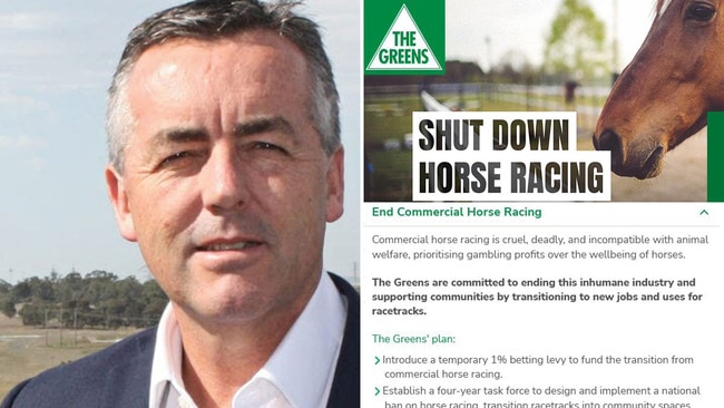 Nationals MP Darren Chester is concerned about the Greens' plan to shut down horse racing, which forms part of their policy platform for the next federal election. Pictures: File, Screengrabs