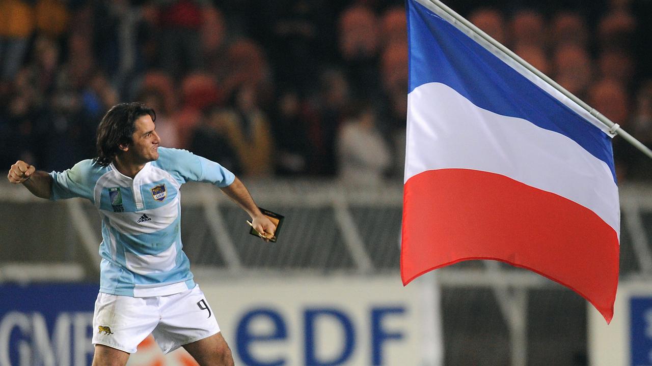 Argentina captain Agustin Pichot celebrates beating France at the Parc des Princes in Paris.