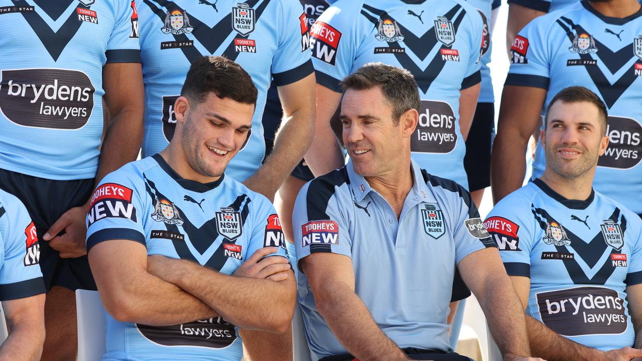 NSW coach Brad Fittler (C) says the timing of the Haas contract spat is far from ideal. Picture: David Swift