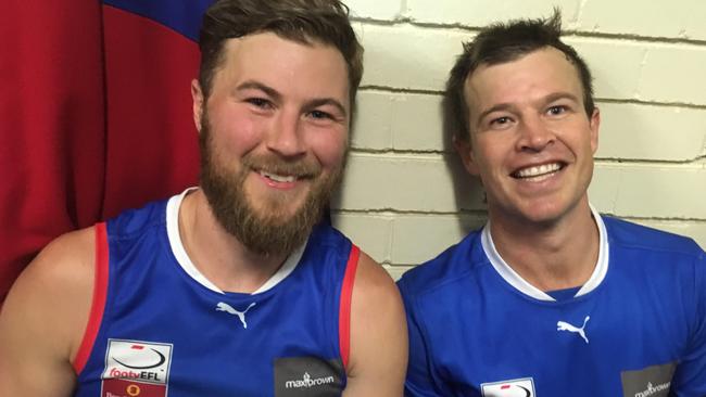 South Croydon stars Matt Jones and Daniel King take a breather after the Bulldogs’ win over Noble Park.