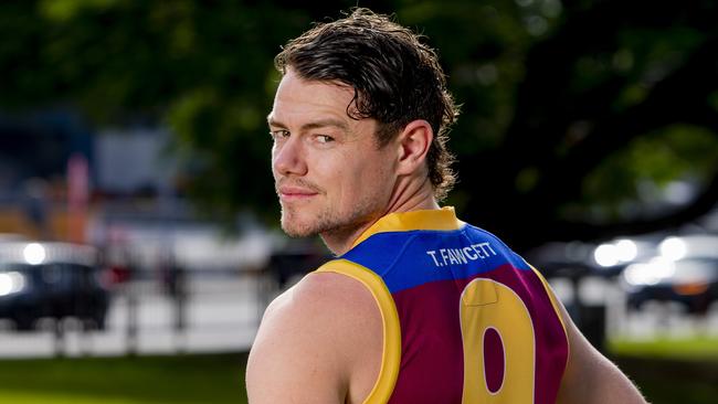 Lions captain Lachie Neale  wearing their playing guernseys with a memberâs name on the back as part of them âBack Our Lions/Back Our Baggersâ campaign in partnership with Hyundai.    Picture: Jerad Williams