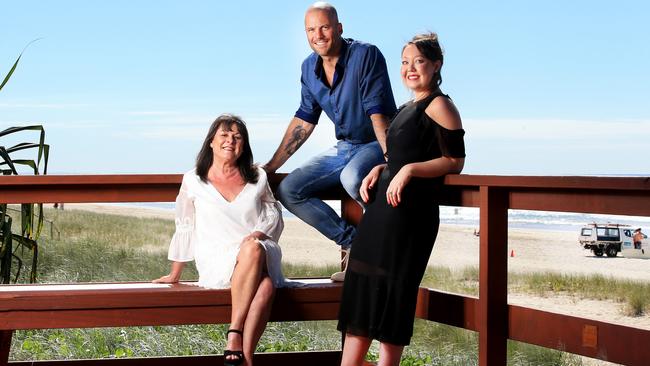 MAFS star Mike Gunner with event planners Diane Happ and her daughter Annabelle who are planning a Single and Ready 2 Mingle expo on the Gold Coast