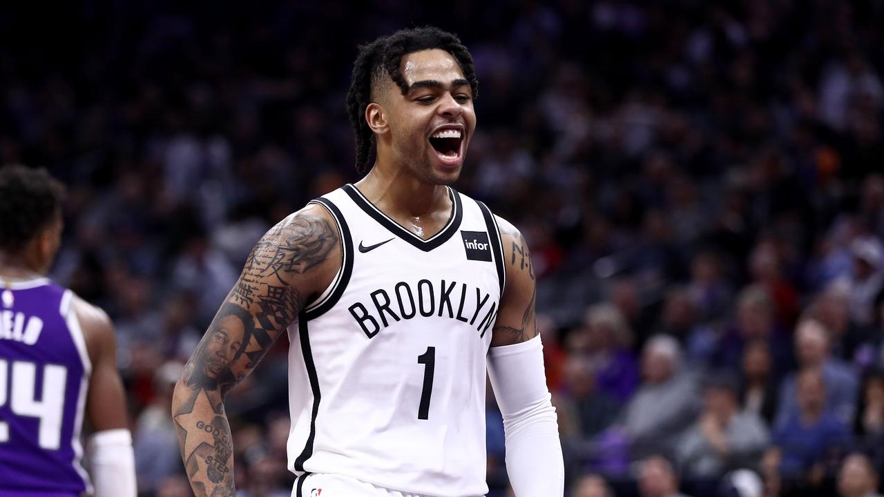 SACRAMENTO, CALIFORNIA - MARCH 19: D'Angelo Russell #1 of the Brooklyn Nets reacts during their game against the Sacramento Kings at Golden 1 Center on March 19, 2019 in Sacramento, California. NOTE TO USER: User expressly acknowledges and agrees that, by downloading and or using this photograph, User is consenting to the terms and conditions of the Getty Images License Agreement. Ezra Shaw/Getty Images/AFP == FOR NEWSPAPERS, INTERNET, TELCOS &amp; TELEVISION USE ONLY ==
