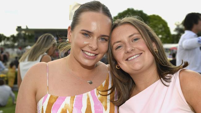 Ladbrokes Sale Cup. Racegoers are pictured attending Cup Day horse races at Sale Turf Club, Sunday 27th October 2024. Emily Morrison, left and Prue Nowak. Picture: Andrew Batsch