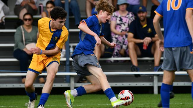 Arden Hogan. GPS First XI football action between Churchie and Toowoomba Grammar on Saturday, May 11, 2024.