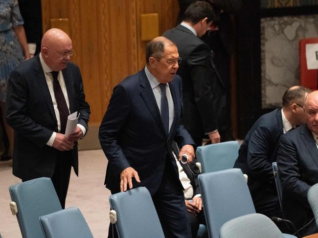 Foreign Minister Sergei Lavrov arrives to the Security Council meeting on Ukraine. Picture: AFP