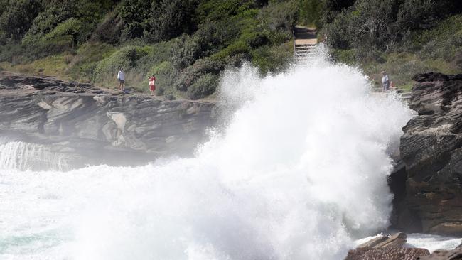 Big swells along the coast at Curl Curl on Sydney’s Northern Beaches. Picture: Richard Dobson