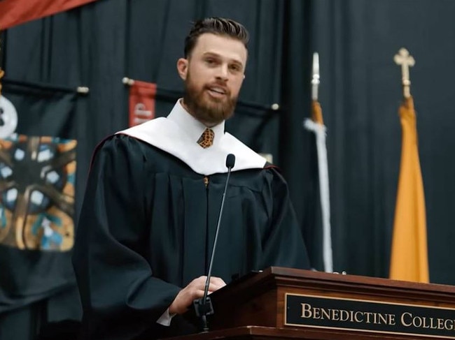 NFL star Harrison Butker said women were told ‘diabolical lies’ when they were led to believe they could have a career. Picture: Benedictine College