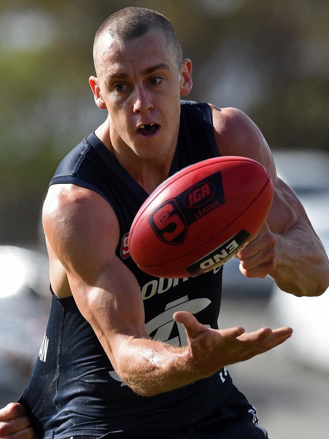 Former South Adelaide player Jake Veide, pictured in action for the Panthers in 2016, was one of Port Noarlunga’s best players in the side’s clash against Happy Valley on Saturday. Picture: Tom Huntley