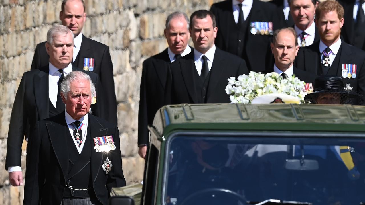 The royals at Prince Philip’s funeral. Picture: Leon Neal/WPA Pool/Getty Images