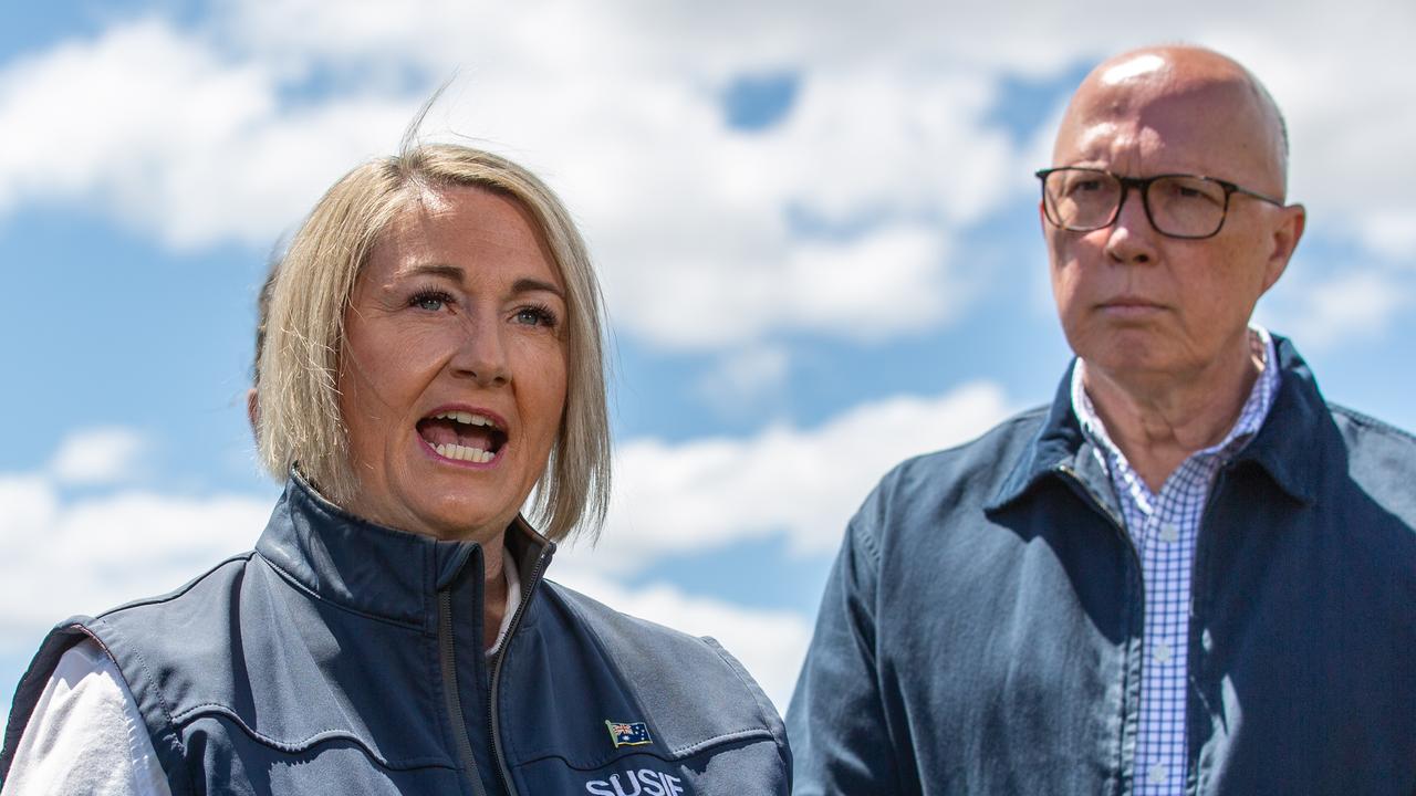 Liberal candidate for Lyons, Susie Bower with leader of the opposition, Peter Dutton. Picture: Linda Higginson