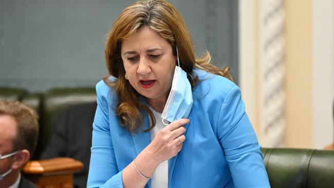 BRISBANE, AUSTRALIA - NewsWire Photos - FEBRUARY 24, 2022.Queensland Premier Annastacia Palaszczuk speaks during Question Time at Parliament House in Brisbane.Picture: NCA NewsWire / Dan Peled