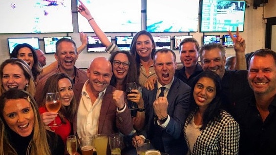 Tom Williams and 12 ex Channel 7 staffers celebrate leaving the network at a pub. Picture Instagram