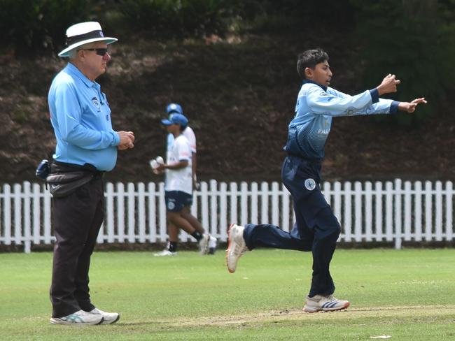 Leg-spinner Ethan Natkunamanickam comes into bowl. Picture: Sean Teuma