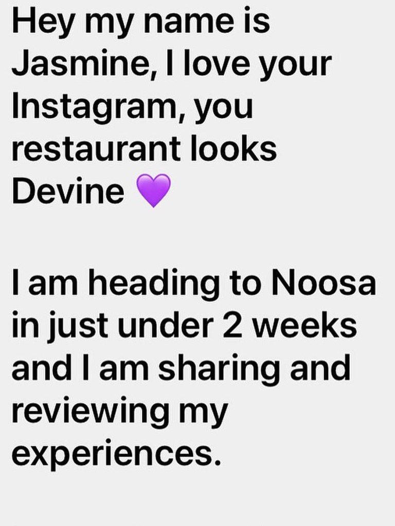 The influencer allegedly messaged the restaurant via social media. Picture: Facebook