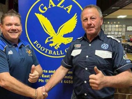 New Gaza coach signed Mark Kamenic (left) with president Don Rosella. Picture: Gaza Sports and Social Club