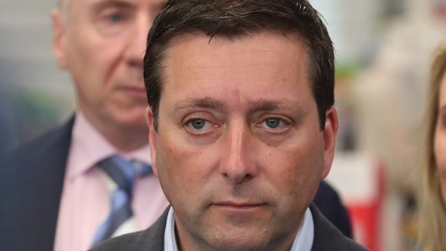 Victorian Opposition Leader was spruiking a new plan for Federation Square when he was interrupted by union hecklers. Picture: David Crosling