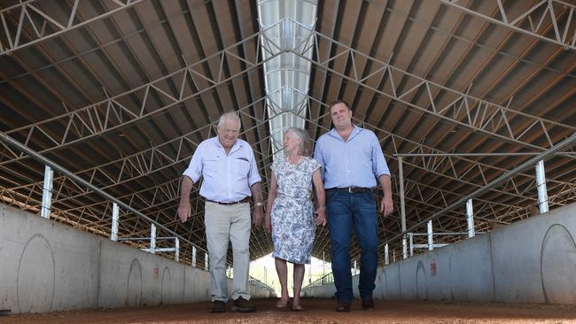 Hamish Brett, mother Alison Brett and father Colin Brett at the Berrimah Farm Export. Hamish Brett and his wife are now the owners of Char. Picture: Katrina Bridgeford.