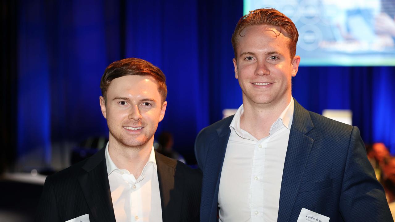 Jesse Clough and Lachlan Boyle at the TSS Foundation Breakfast, Gold Coast Convention and Exhibition Centre. Picture, Portia Large.