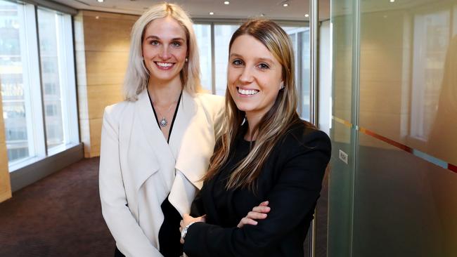 UBS’s Sarah Horton and Nathalie Frauenfelder in the firm’s Sydney office. Picture: Hollie Adams