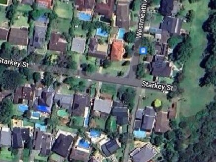 A reserve ( far right) at the end of Starkey St, Killarney Heights, where the car allegedly driven by Rodney Byrnes, was located by police. Picture: Google Maps