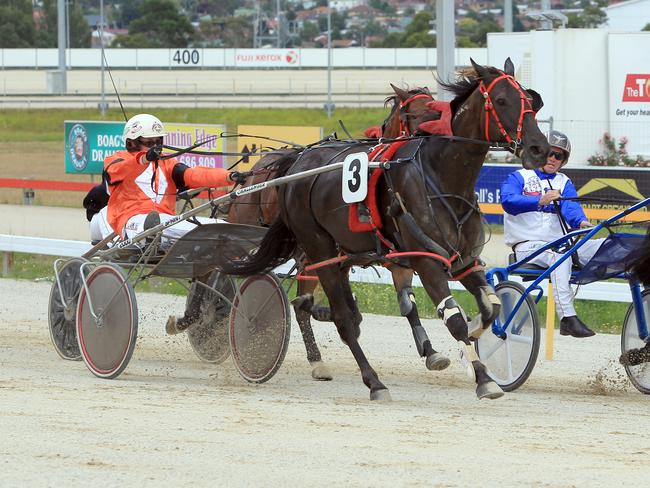 Harness Horse Racing (Pacing) at Elwick, winner of the SEW Eurodrive Stakes (Number 4) Benediction (right) driven by Gareth Rattray, with (Number 3) Sawaki driven by Jaimie-Lee King, beaten by a nose and finishing in second place