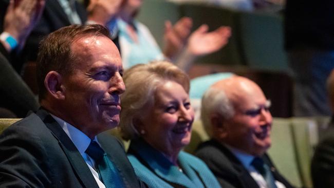 Tony Abbott, with Janette and John Howard.Picture: Jason Edwards