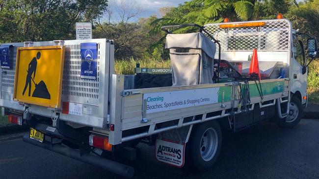 A Northern Beaches Council clean-up truck at Gumbooya Reserve, Allambie Heights, On Monday morning. Picture: Jim O'Rourke