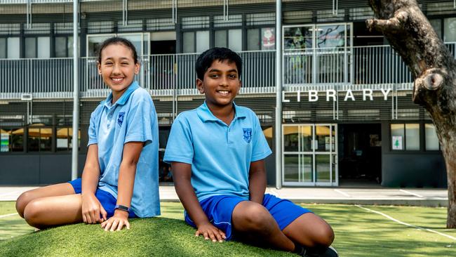 Daniya Douadi, 11, and Adarsh Abraham, 11, at Artarmon Public School. Picture: Monique Harmer