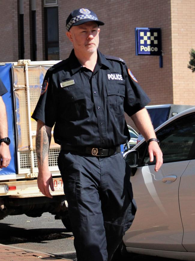 Senior Constable Shane McCormack outside court. Picture: Jason Walls