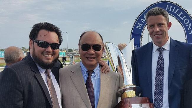 Justin Fung (left) with father Tony Fung and Aquis Australia CEO Shane McGrath. Picture: Supplied.