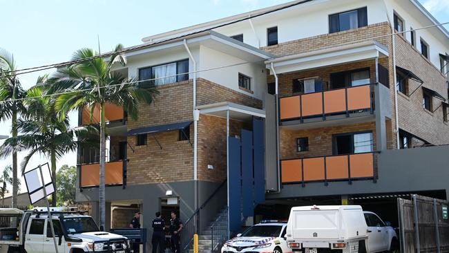 Human remains at an Alderley unit complex were found by cleaners on Wednesday morning during a routine visit. Picture: NCA NewsWire / Dan Peled