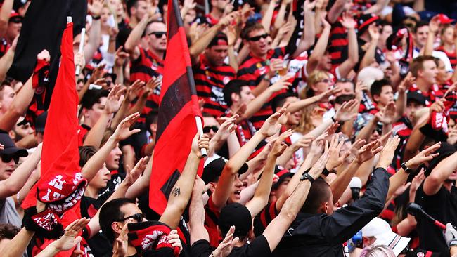 Hyundai A-League Round 5; Newcastle Jets v Western Sydney Wanderers, played at Hunter Stadium in Newcastle. Wanderers fans chanting.