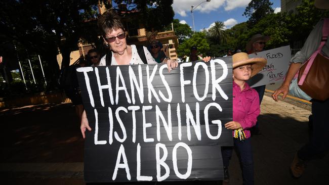 More than 200 residents from the Darling Downs made the three hour trip to Brisbane on Tuesday. Picture: AAP Image/Dan Peled