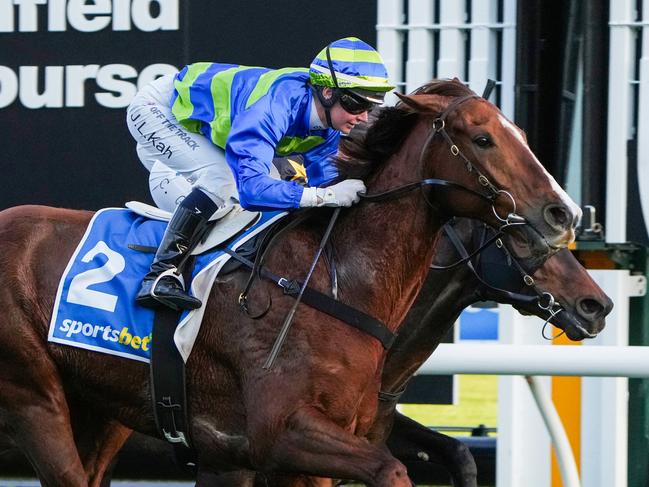 Another Wil ridden by Jamie Kah wins the Sportsbet Same Race Multi Handicap at Caulfield Racecourse on August 31, 2024 in Caulfield, Australia. (Photo by George Sal/Racing Photos via Getty Images)