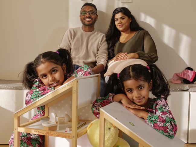 Melbourne Housing Construction Getting More Affordable. Werribee family of Haridev Nadarajan and wife Barathi Loganathan with their girls Yaalynie, 7, and Ahanya, 5. Picture: Valeriu Campan