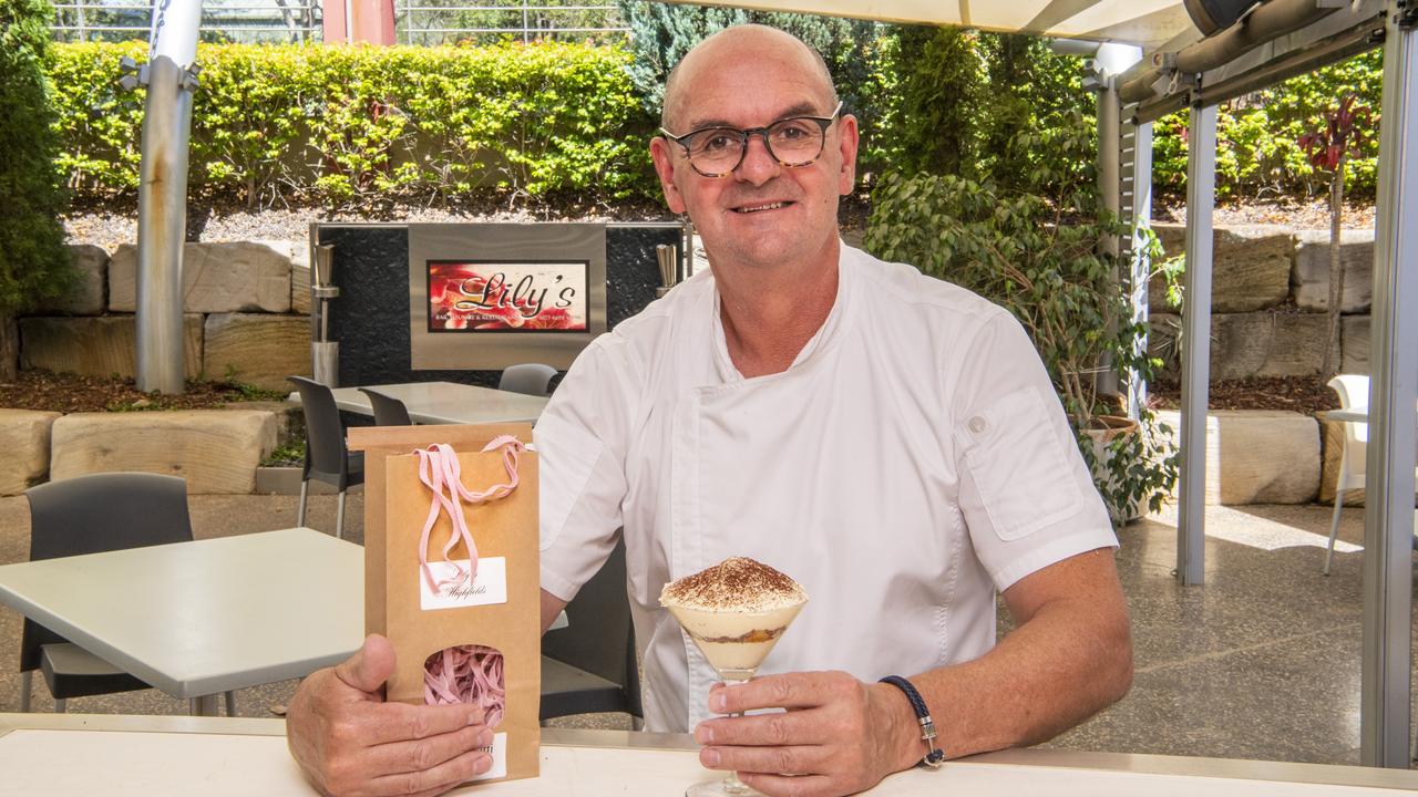 Bruce Ryman from Lily's Restaurant with his beetroot pasta and tiramisu.