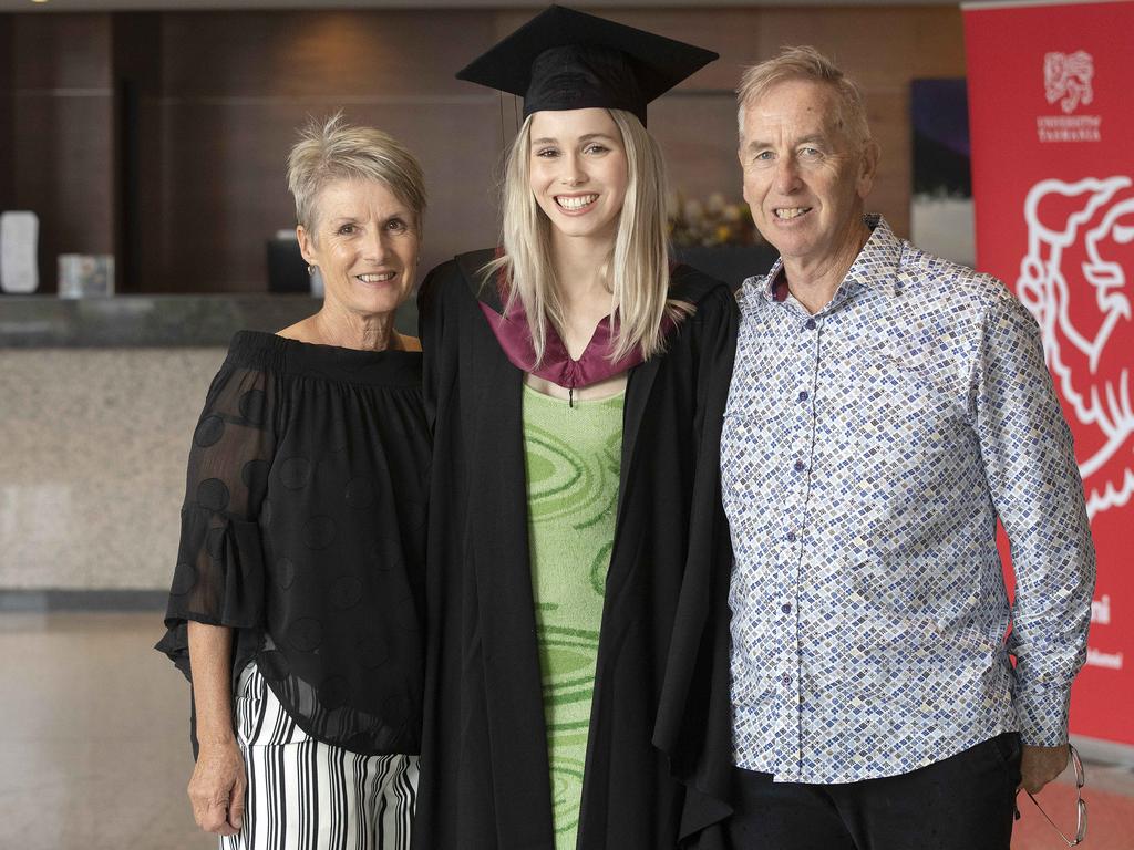 UTAS Graduations, Vicki, Riley and Kevin Matthews at Hobart. Picture Chris Kidd