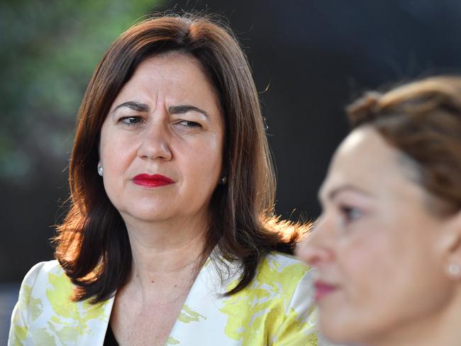 Premier Annastacia Palaszczuk (left) has failed to take a firm position on her deputy’s woes.