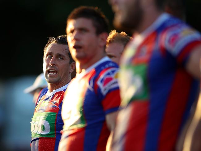 NEWCASTLE, AUSTRALIA - FEBRUARY 24:  Mitchell Pearce of the Knights takes a breather  during the NRL Trial Match between the Newcastle Knights and the Parramatta Eels at Maitland No 1 Showground on February 24, 2018 in Newcastle, Australia.  (Photo by Tony Feder/Getty Images)