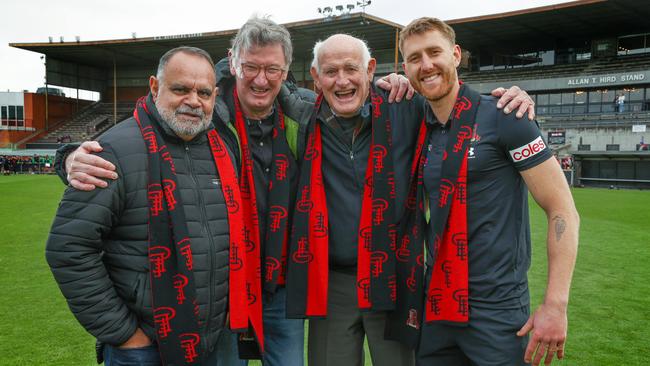 Michael Long, Simon Madden, Ken Fraser and current captain Dyson Heppell Picture: Michael Klein