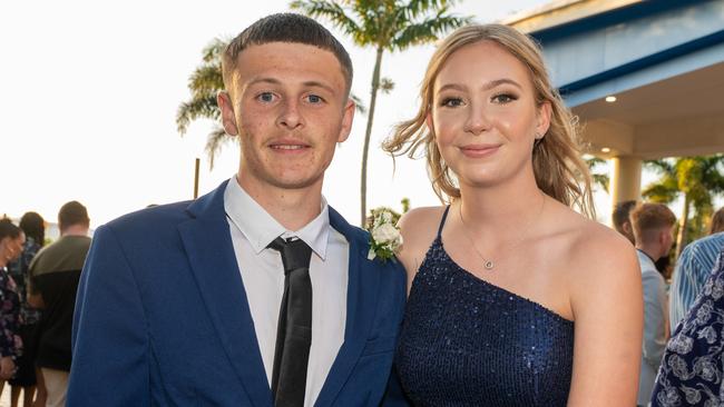 Jack Kearines with Tahlya Kennedy at the Mackay Northern Beaches State High School Senior Formal Class of 2022 held at Mantra Mackay Marina. Picture: Michaela Harlow