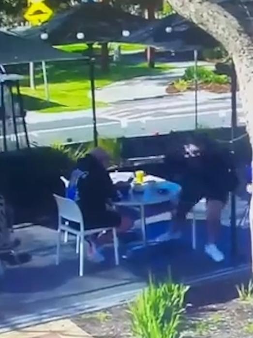 Graphic stills off a video of Gangland figure Gavin Preston being shot at a Keilor Cafe. Supplied.