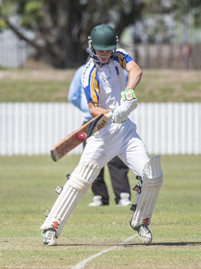 Tyh Murphy for Sawtell strokes a ball through the offside.