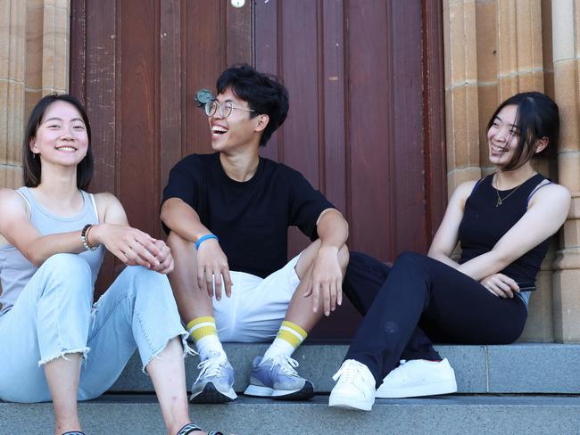 International students Yingyi Zhang, AnPo-Ru and Szu-Yen Lee, at Sydney University, were part of the bounce-back of foreigners coming to Australia after Covid restrictions lifted. Picture: John Feder/The Australian