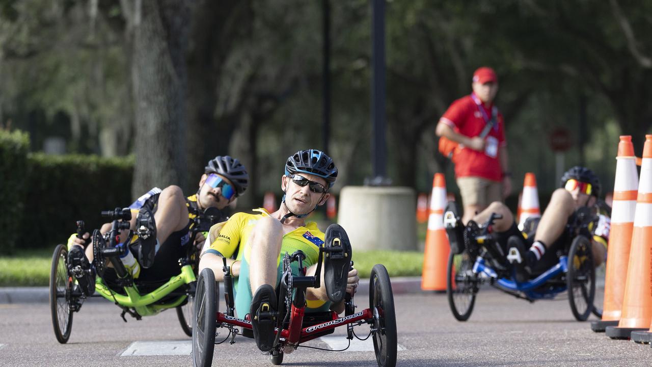 Adam Jackson won a gold medal in cycling on a recumbent bike. Photo: Ricky Fuller