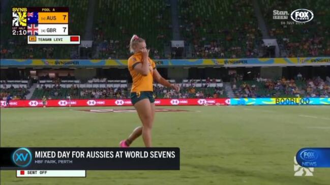 Teagan Levi joined her sidelined sister as Australia fall to Great Britain in the Rugby Sevens