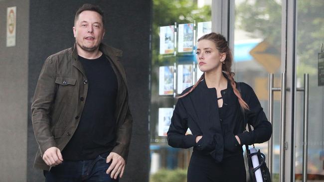 Elon Musk and Amber Heard in Broadbeach in April. Picture: Nigel Hallett.